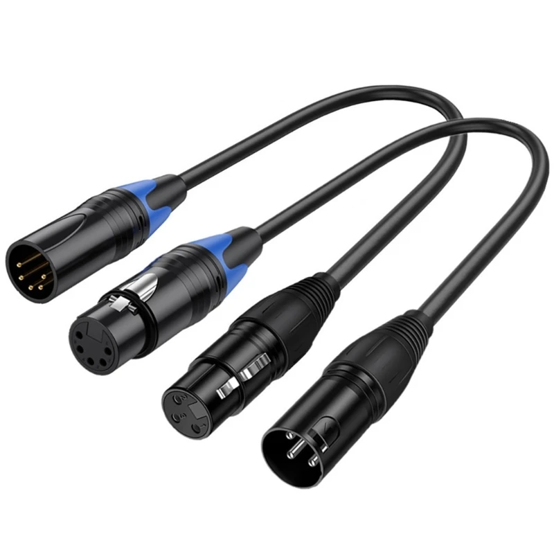 3 Pin to 5 Pin Short DMX Cable Male Female XLR Audioed Cord, XLR3P to XLR5P Connector Wire Line for Stage Lights