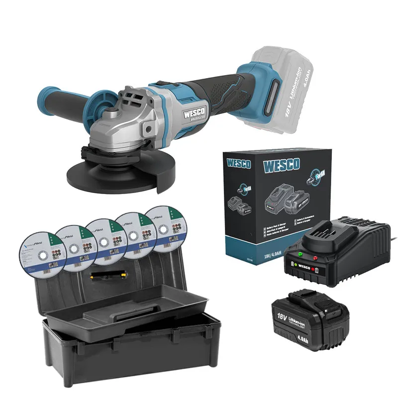 WS2890 125 mm 18 V Wesco-Bürstenmaschine + 1 Bat 4A und Aktentasche