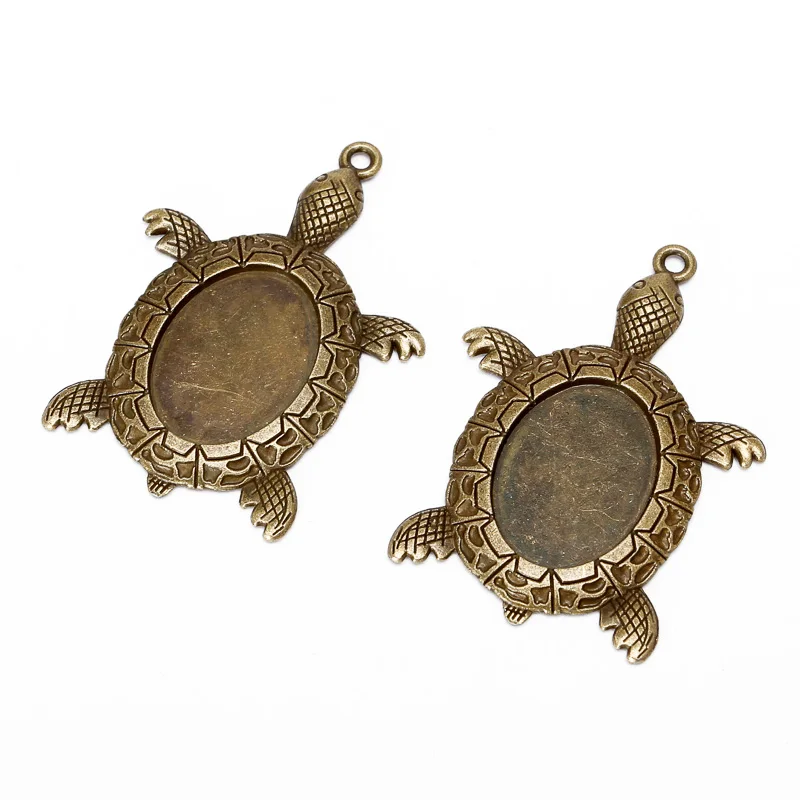 REGELIN 10pcs tortoise Antique Silver filigree cameo cabochon pendant setting 18*25mm dia Cabochon Base For DIY Jewelry Making
