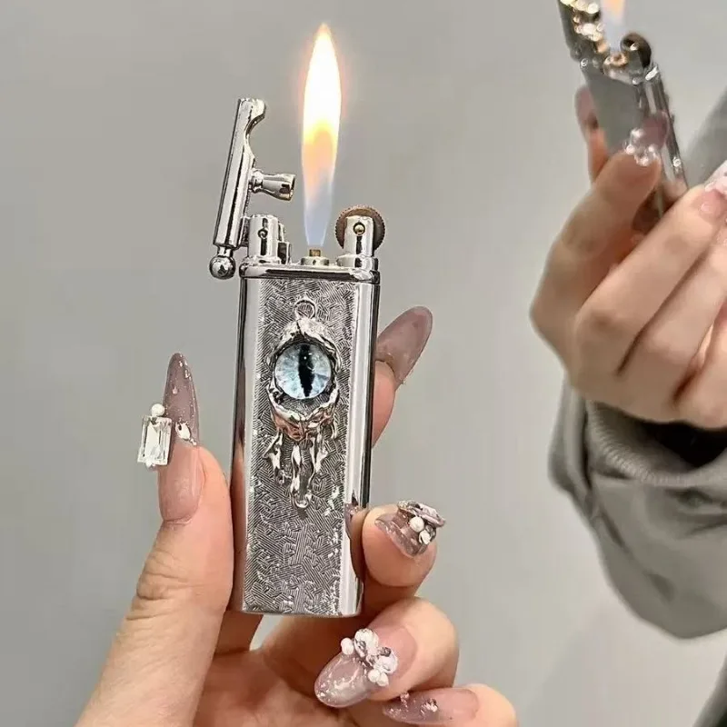 

2026 Butane Gas Lighter, High-end Handmade Retro Cross Grinding Wheel Lighter, Portable Metal Open Flame Lighter, Smoking Gift