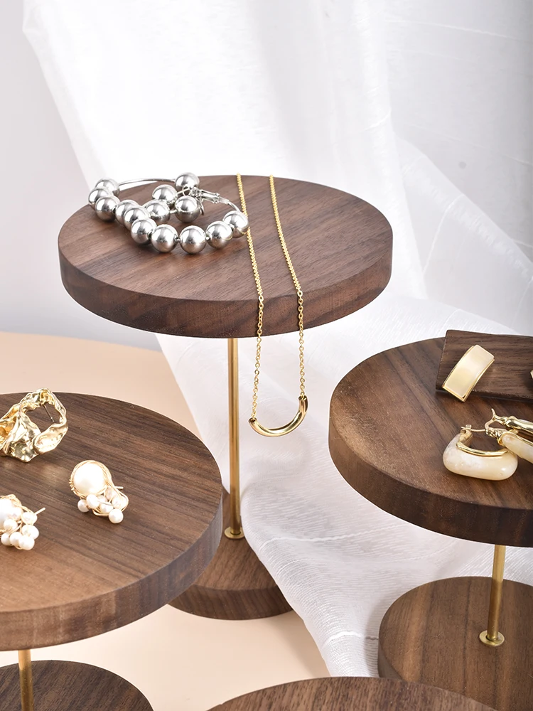 Round Black Walnut Jewelry Ladder Display Stand, Necklace Wooden Display Stand, Trinket Shelf, Tray for Jewelry Shop and Home
