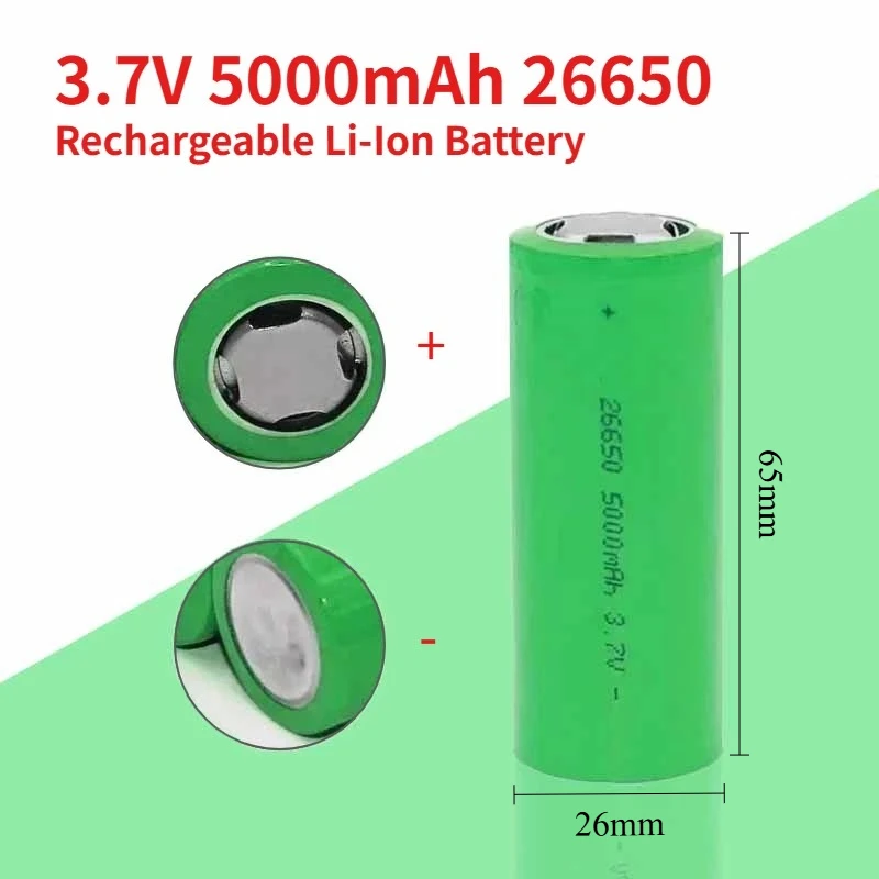 26650 5000 mAh 3,7 V wiederaufladbarer Li-Ionen-Akku für starke Taschenlampen, Powerbanks, Elektrofahrzeuge, Original-Akkus von hoher Qualität