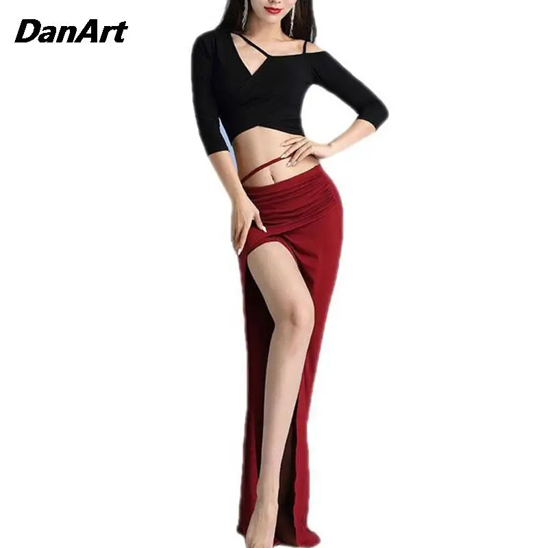 

2Pcs Women Elegant Top and Skirt Goddess Clothing Modal Training Suit Female Slim and Sexy Oriental Dance Bellydancing Costumes