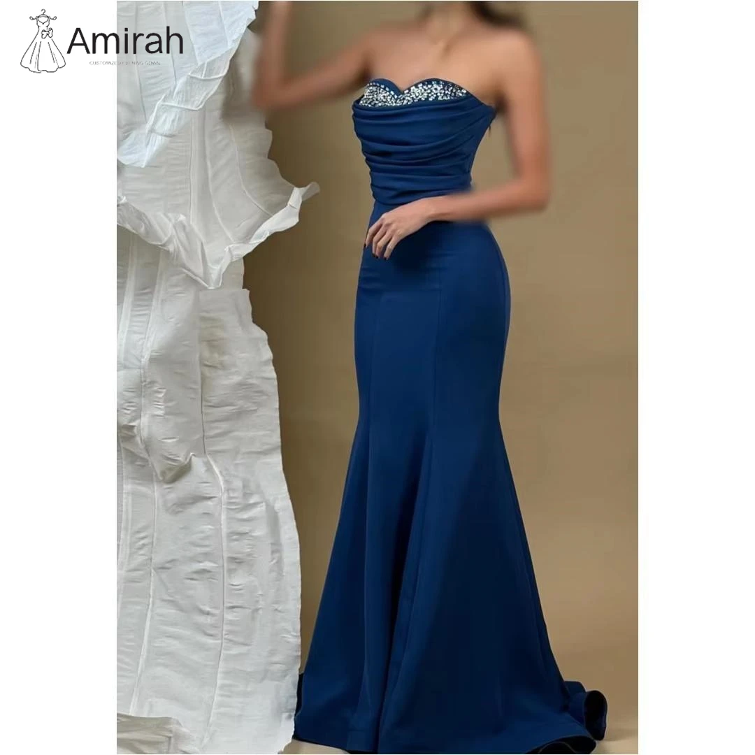 

Amirah Custom Made Evening Dresses for Luxury Party Dresses Woman 2025 Fishtail Lotus Skirt Off-shoulder Stretch Satin Prom Gown
