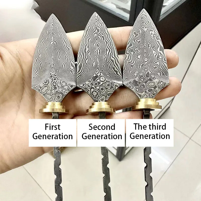 Damascus Steel Semi-finished DIY Tea Knife  Handmade  Pu\'er Tea Fixed Blade Knife Embryo Rosette Pattern Hand Tool Accessories