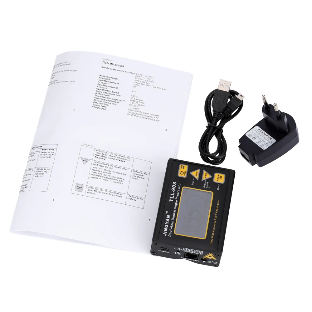 Imagem -05 - Nível do Laser Detector Inteligente Medidor de Ângulo Digital Transferidor Inclinômetro Display Lcd Duplo Valor Eixo Eua ue Plug Opcional Tll-90s