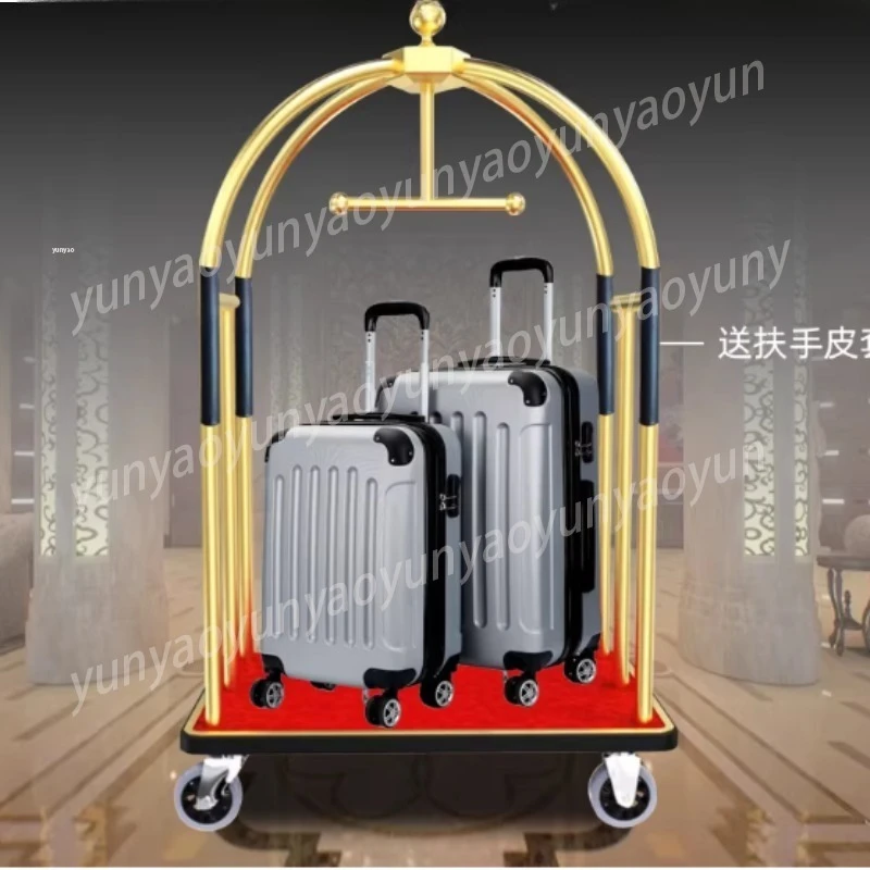 Hotel Luggage Cart - Hand-pushed Flat Cart Stainless Steel Silent Wheels for Lobby, Shop | Thickened Puller