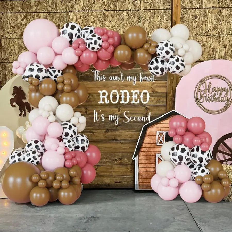 155개입 더스티 핑크 소 풍선 아치 가랜드 키트 (브라운, 화이트 풍선 포함) 카우걸 생일, 소 아기 샤워, 농장 동물, 서부 테마