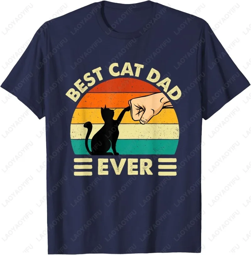 Best Cat Dad Ever Cats Lover Kitten Owner Kitty Unisex Adult Cotton T-Shirt Creative Trend Casual Style Simple Men Camisetas