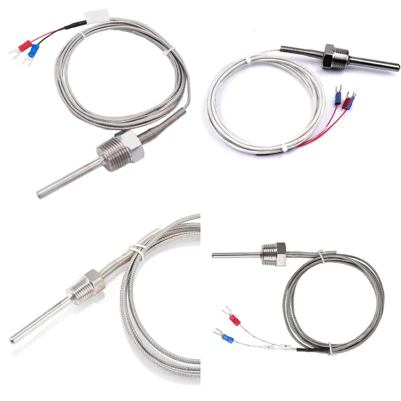 High Precision Platinum Thermocouple M8 1m 2m Type K E J PT100 Probe 100mm 200mm Screw Thread Temperature Sensor 0-400C
