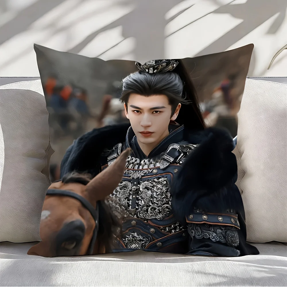 1pc Zhang Linghe C-Drama Pillow Cover, Polyester 2D Double-Sided Print, Handsome Ancient Warrior Armor Portrait, Fan Home & Car