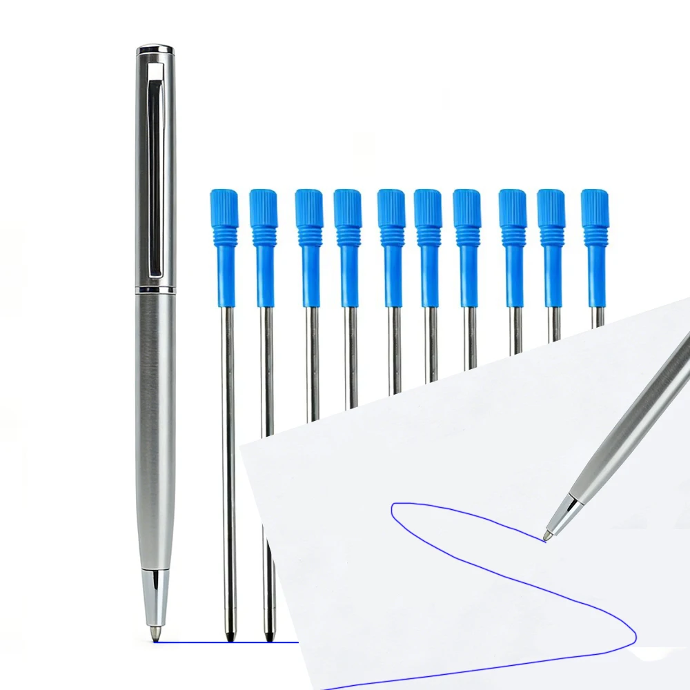 Mini Stainless Steel Metal Ballpoint Pen with 10 Replacement Refills Set, Portable Pocket Ballpen Compact Short Pen for Wallet image 4
