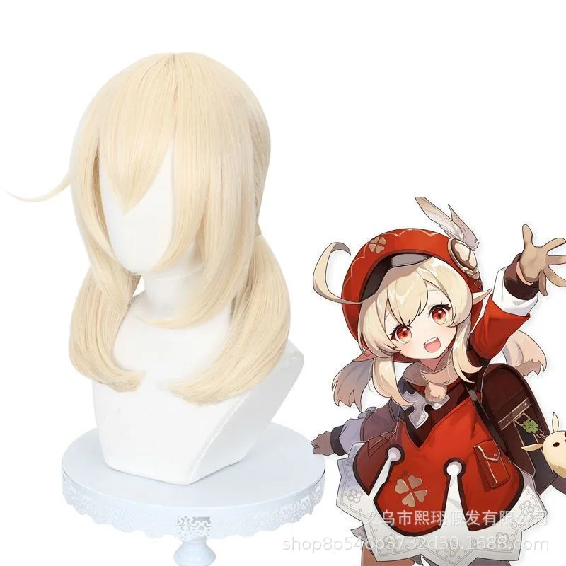 Genshin Impact: The Escaped Sun - Klee Double Ponytail Cosplay Wig, Light Golden Color