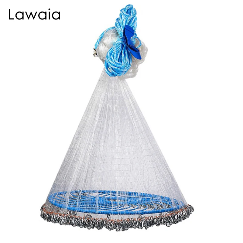 Lawaia Throwing Fishing Net Blue Ring Style Catch Fishing Easy to Throw Spin Net Plastic Ring Assembly Tackle for Fishing