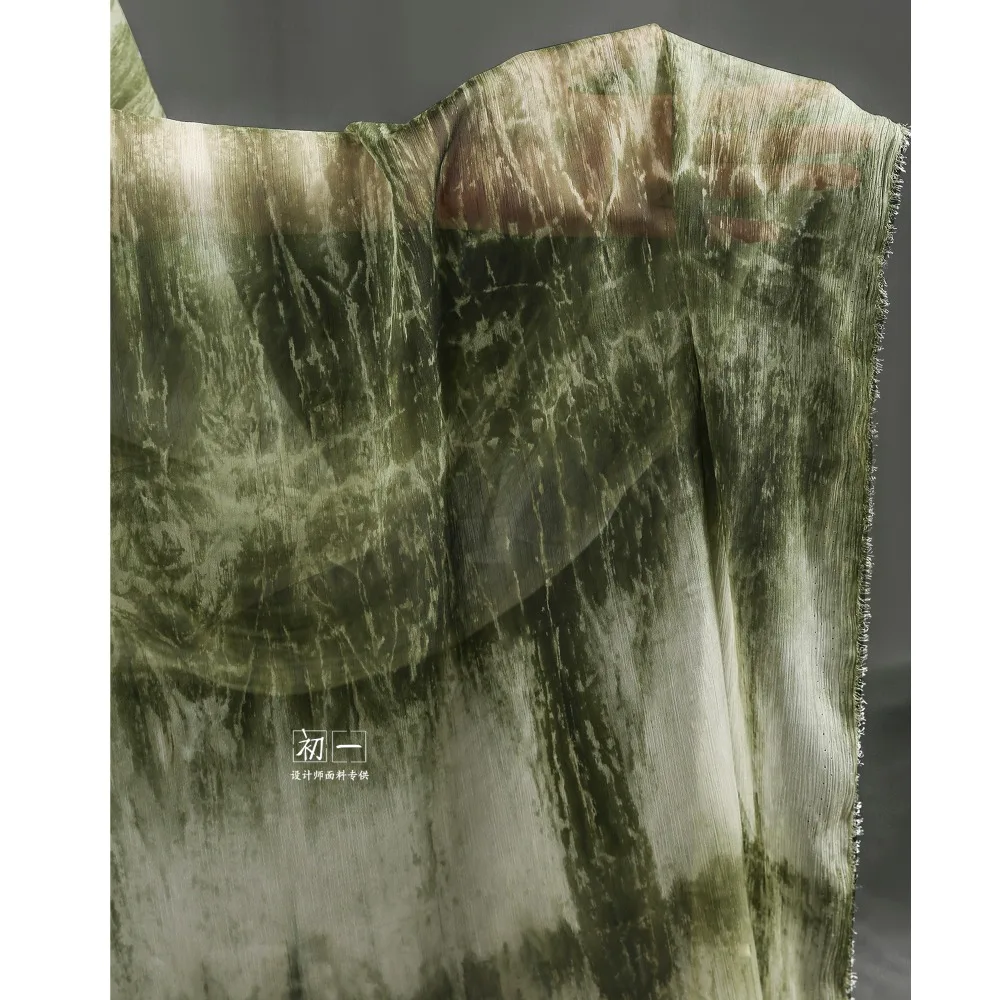 Vintage Green Gradient Sheer Chiffon Fabric for Wedding Dress and Clothing Design view 3