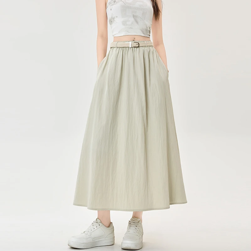 

Женские летние повседневные праздничные длинные юбки трапециевидной формы, однотонные универсальные простые юбки-миди с высокой талией, модные женские юбки с карманами