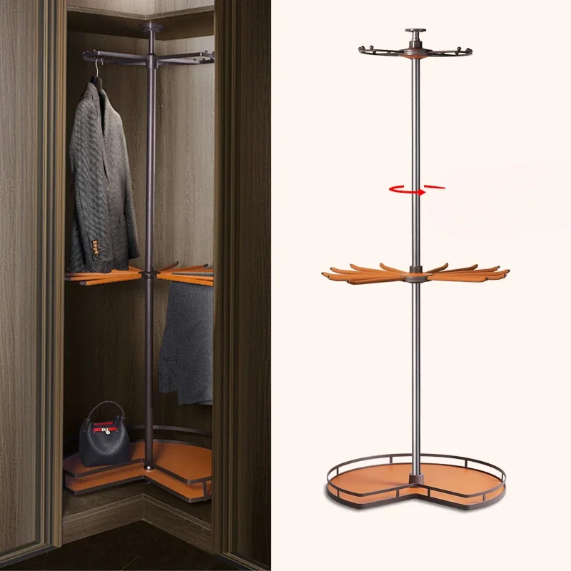 Wardrobe rotating hanger 360 degree cloakroom telescopic pants pumping rack pull basket corner rotating rack cabinet hardware