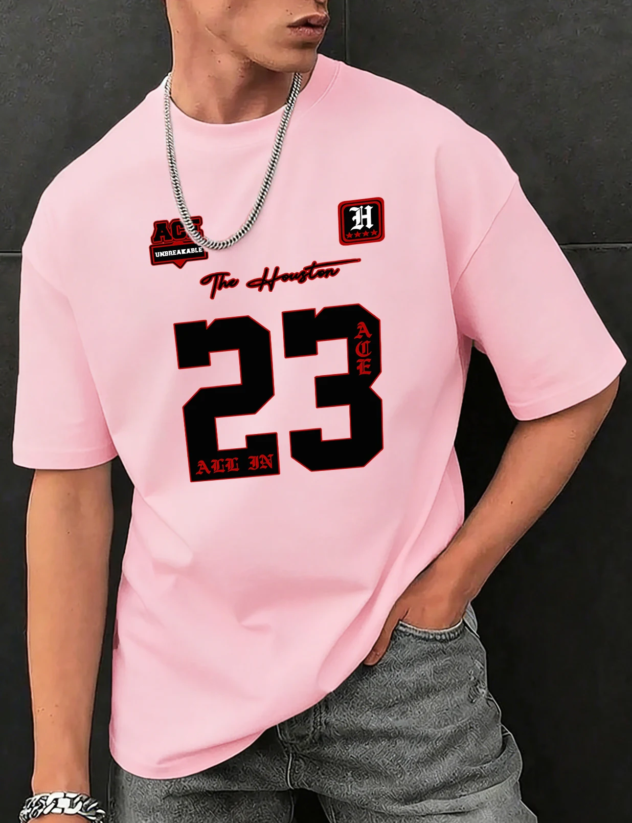 The Houston Number 23 Unbreakable Print Herren-T-Shirts aus Baumwolle, Sommer, kurzärmelig, lässige Modekleidung, Sport, atmungsaktive Oberteile
