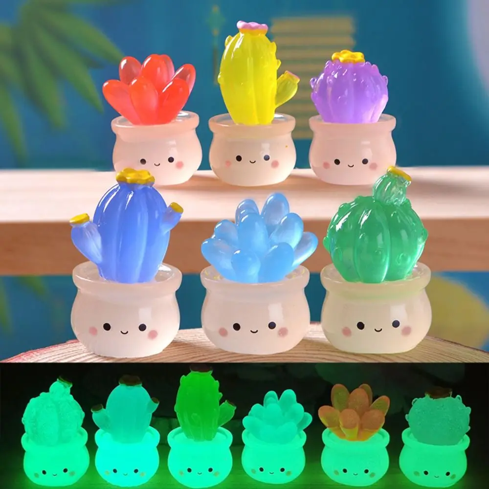

Creative Cactus Potted Plant Figurines Miniatures Luminous Succulent Cactus Micro Landscape Ornaments for Car Decor Accessories