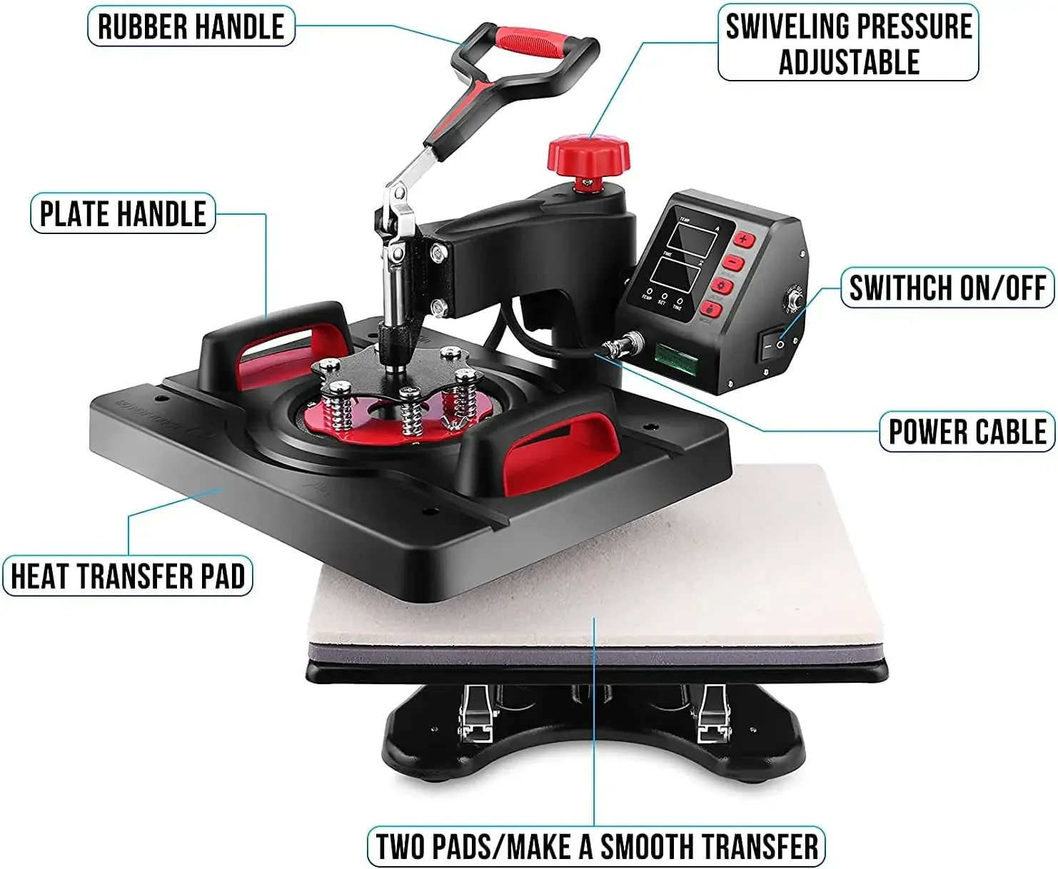 Akeydiy verbesserte 5-in-1-Heißpressmaschine digitale Combo-Sublimations-Wärmeübertragungsmaschine12 "x 15" Swing-Away-Shirt-Druck