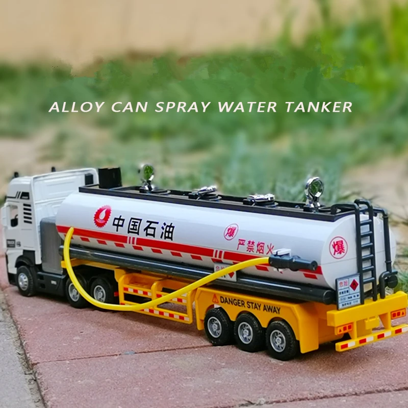 1/50 Alloy Oil Tank Truck Model Diecast Metal Gasoline Petroleum Transport Vehicle Car Model Sound Light Simulation Toy Gift