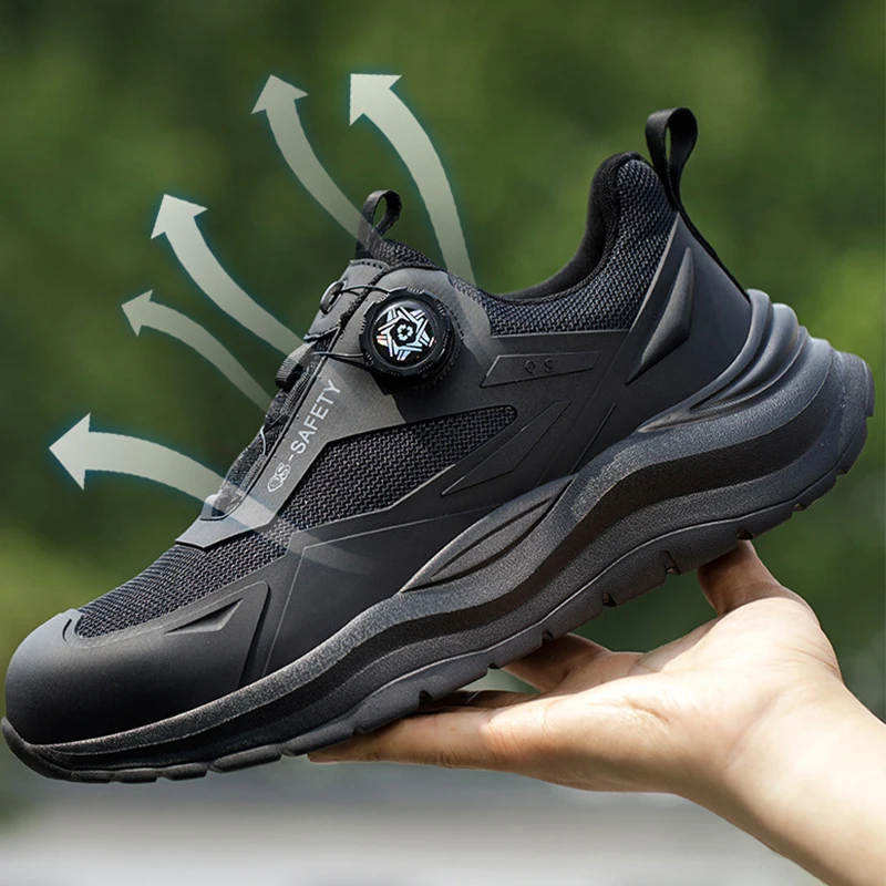 Waliantile Breathable Safety Shoes For Men Construction Work Boots Steel Toe Puncture Proof Indestructible Safety Sneakers Male