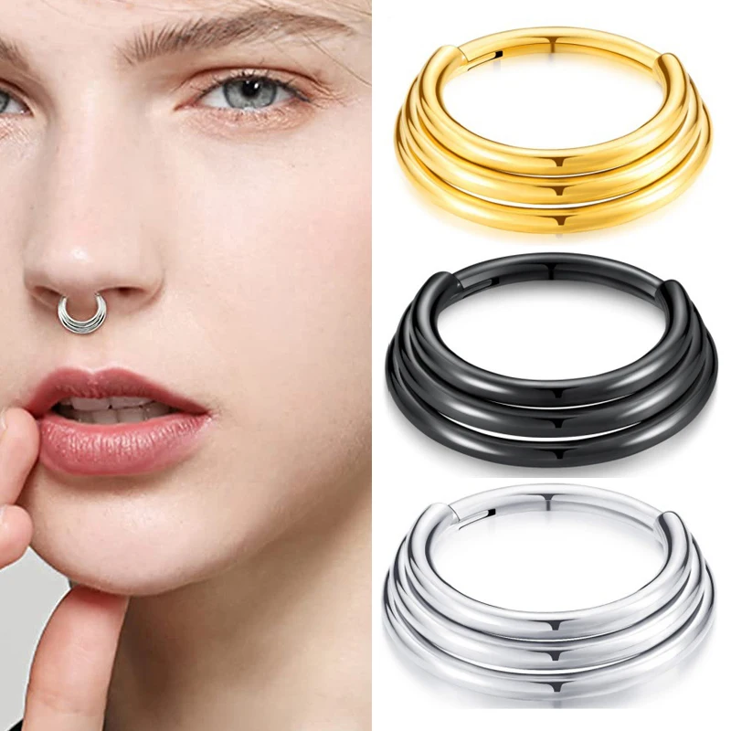 1PC Edelstahl Triple Hoops Nasenring Hoop Septum Clicker Scharnier Conch Daith Helix Tragus Ohrring Frauen Piercings Schmuck