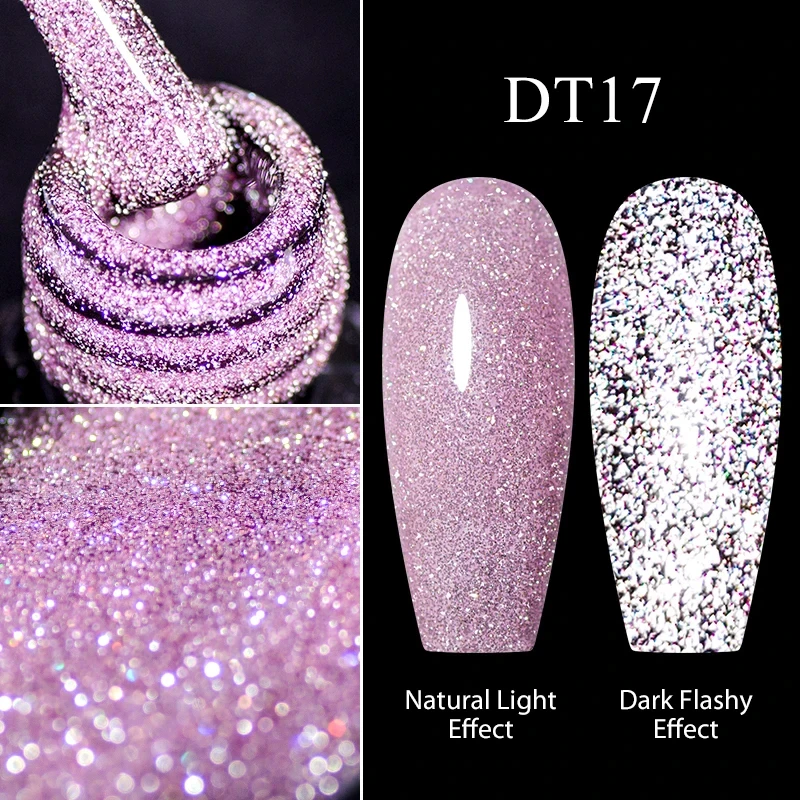 MEET ACROSS 7ML Sparkling Pink Reflective Glitter Gel Nail Polish Nails Gel Manicure Semi Permanent Varnish UV LED Gel Nail Art