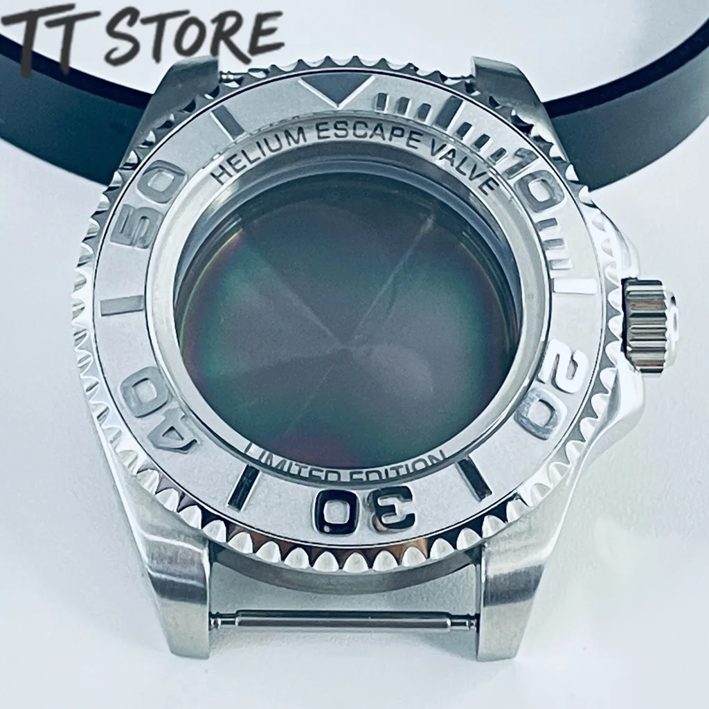 

44MM Deep Homage Watch Case with Ceramic Bezel Silver Stainless Steel Bracelet NH35 NH36 Movement Sapphire Crystal