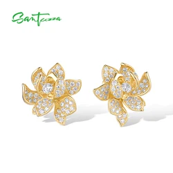 SANTUZZA Genuine 925 Sterling Silver Earrings For Women Sparkling White CZ Exquisite Flower Wedding Party Fine Jewelry Sets