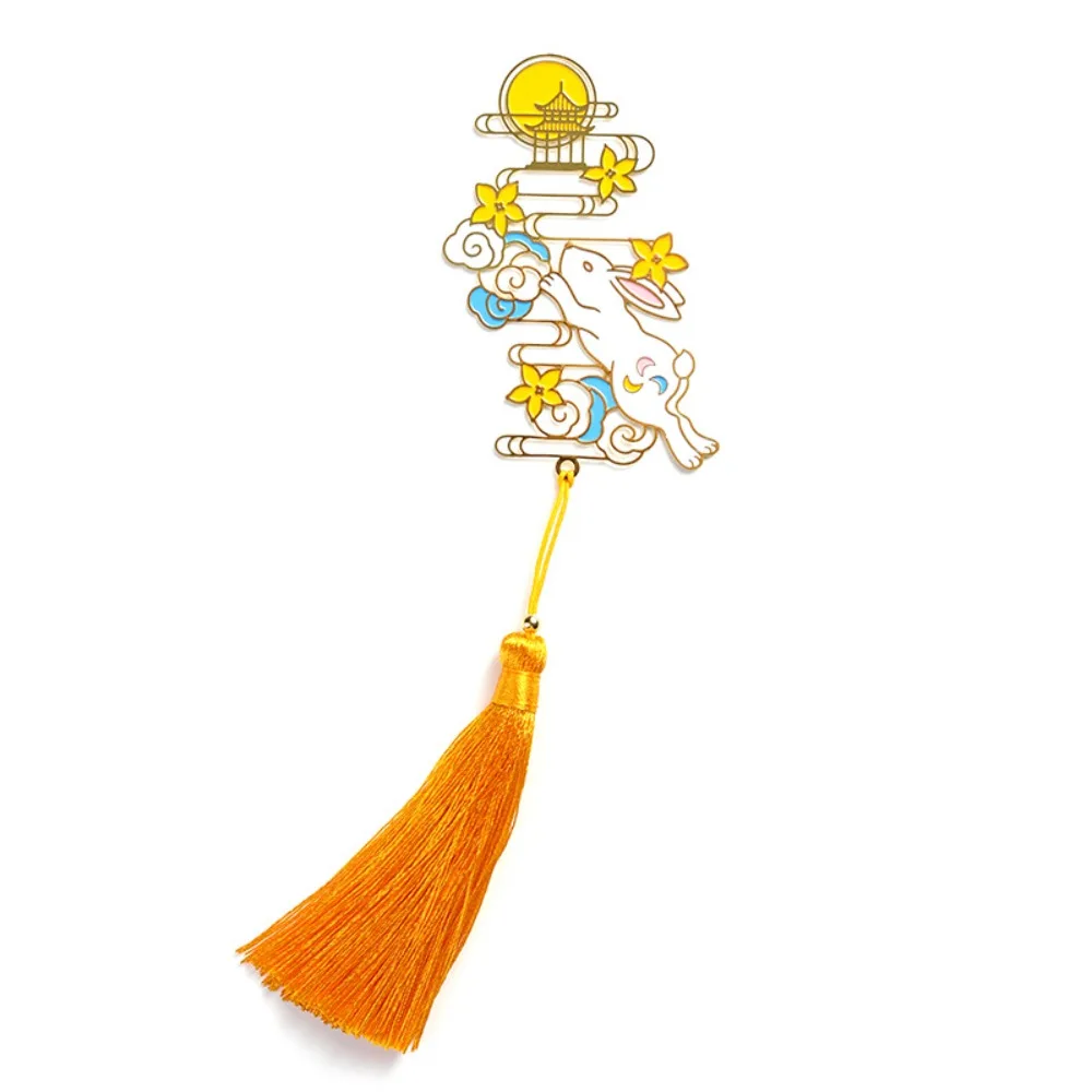 Alloy Chinese Style Bookmarks Classical Chinese Style Moon Rabbit Book Clip with Tassel Exquisite Book Page Marker Stationery