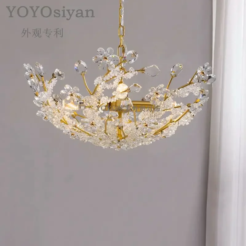 #French light luxury brass cloud crystal chandelier ceiling lamp, living room dining room bedroom bedside entrance