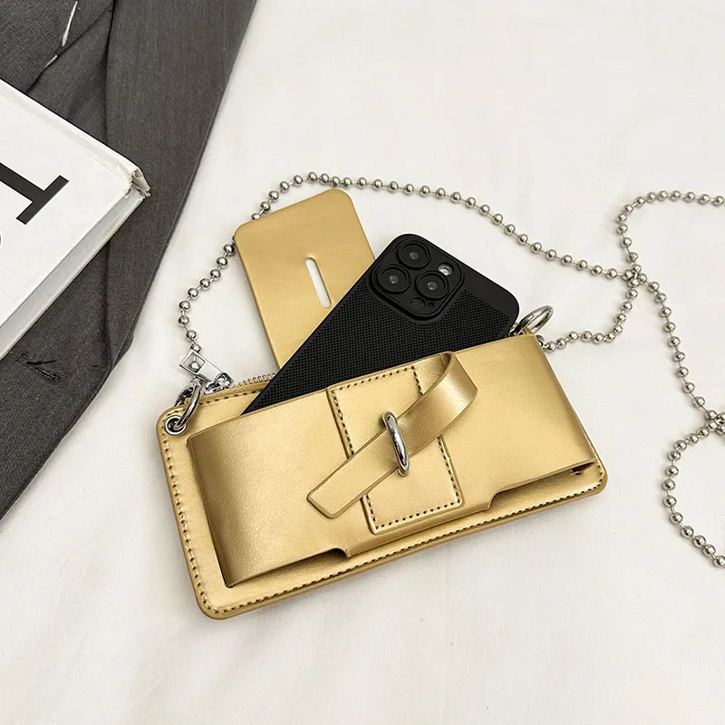 Perlenkette Damen PU Handy Umhängetasche für den täglichen Pendelverkehr Büroarbeit Einfarbige Umhängetasche Damen Geldbörsen – Detail 30