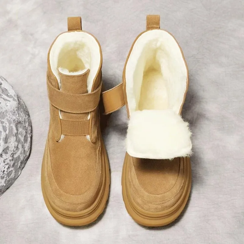 Shearling Snow Boots Men Winter Wool Comfortable Non‑Slip Hiking Boots Russia ‑40°C Thermal Cotton Shoes