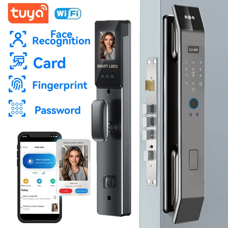 Tuya APP WiFi Controllo vocale Riconoscimento facciale Serratura intelligente Serratura elettronica digitale Serratura completamente automatica con fotocamera