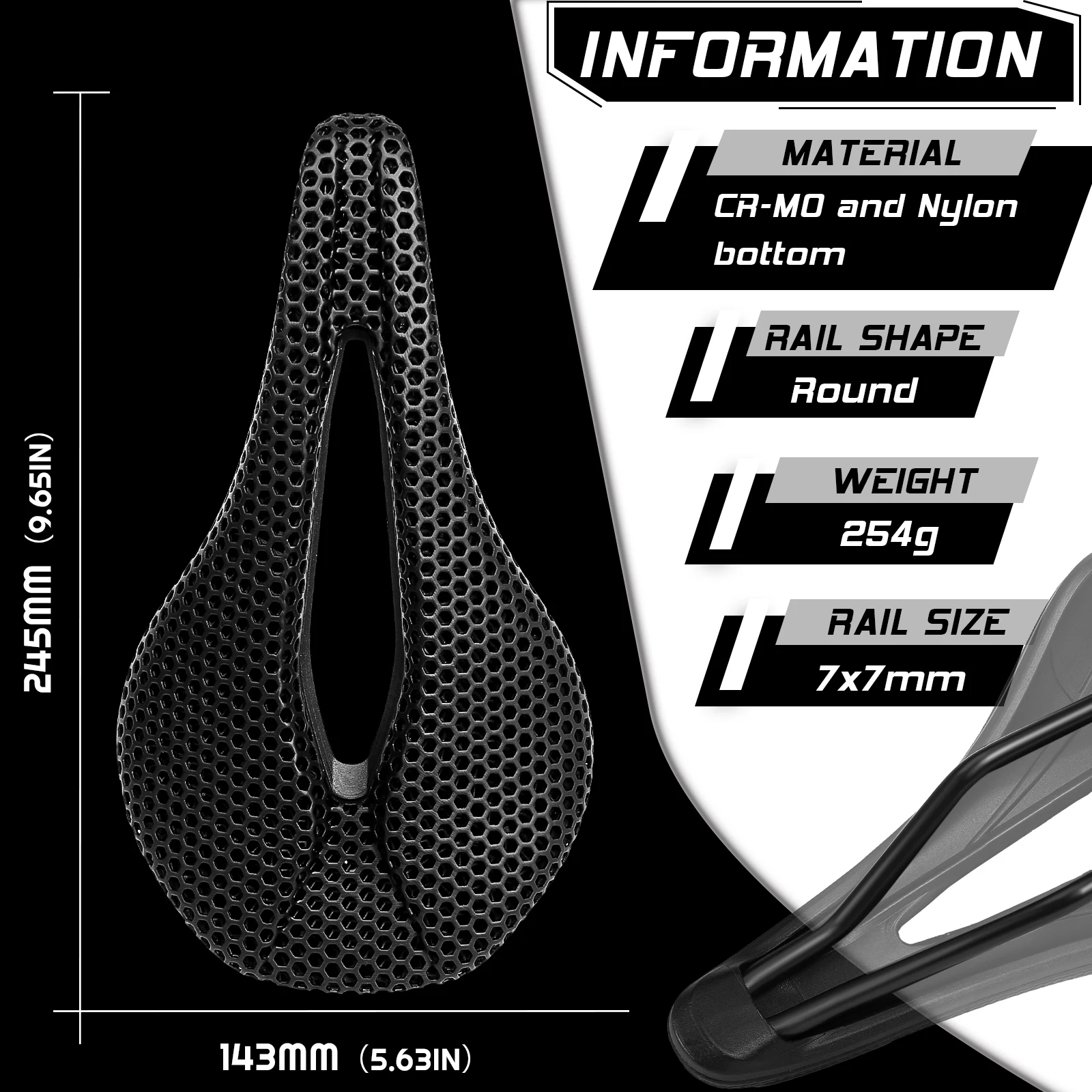 Bicycle 3D Printing Saddle Strong Support CR-MO Nylon Mountain Road Bike Saddle Shock Absorber Seat Cushion Comfort Cycling Seat