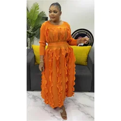 Miyake Pleated Dress Wholesale New Solid Color Dense Edge Lace-up Loose Fashion Elegant Medium and Long Dresses Women's Clothing