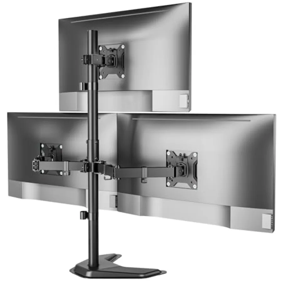 Free Standing Desk Mount for 3 Screens 17-32 22lbs/arm Heavy Duty Steel Base Black Fully Adjustable with VESA 75x75mm/100x100mm