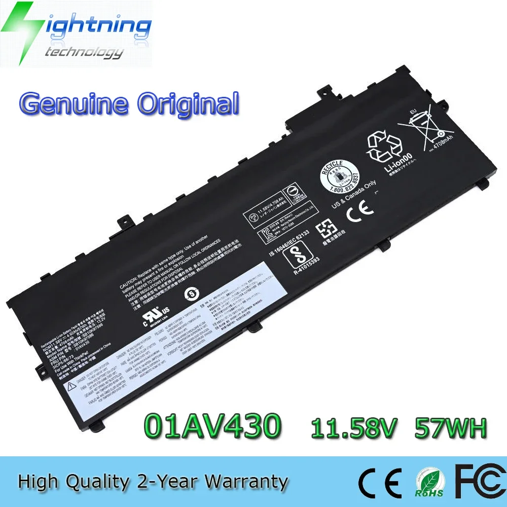 New  Original 01AV430 11.58V 57Wh Laptop Battery for Lenovo ThinkPad X1 Carbon 2017 5th 2018 SB10K97587 01AV431 01AV494