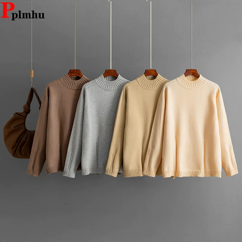 

Осенне-зимний вязаный свитер, топы, корейская мода, полуводолазка, толстый трикотаж, пуловер, женский повседневный пуловер с длинным рукавом Sueter Blusas