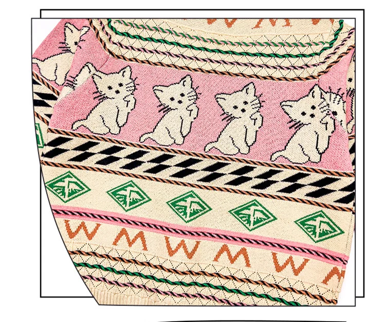 Vintage Kinder Cartoon Katzen Strickjacke für Mädchen Niedliche Mode Kinder Neue Frühlings-Strickkleidung Teenager Klassische Retro-Strickwaren – Detail 13