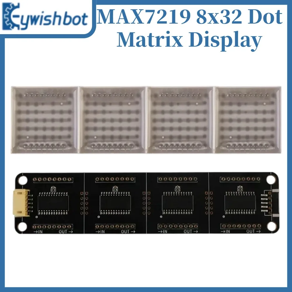 MAX7219 8x32 Pantalla LED de Matriz de Puntos Roja 4 en 1 SPI 3.3V 5V con Puerto Anti-inversión PH2.0 en Cascada para Arduino ESP32 Raspberry Pi