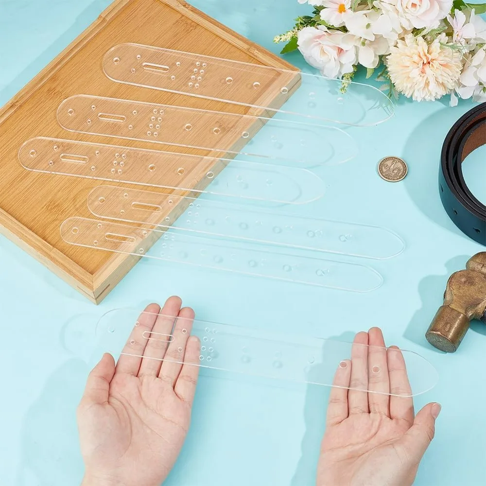 6 قطع من قوالب فتحات مشبك الحزام من الجلد الأكريليك الشفاف أداة وحدة اللكم الحرفية مع طبقة رقيقة واقية لمختلف الجلود