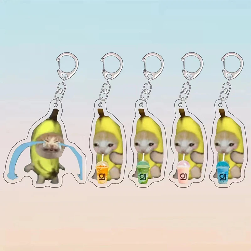 Crying Banana Cat Keychain Car Key Ring Kawaii Student Gift Funny Pendant Small Pendant Bag Accessories