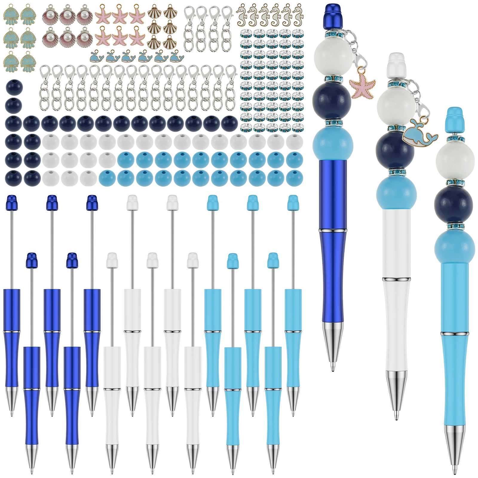 

Набор бисерных ручек, набор из 18 пластиковых шариковых ручек с бусинами сплошного цвета и бусинами-распорками, для творчества, океан