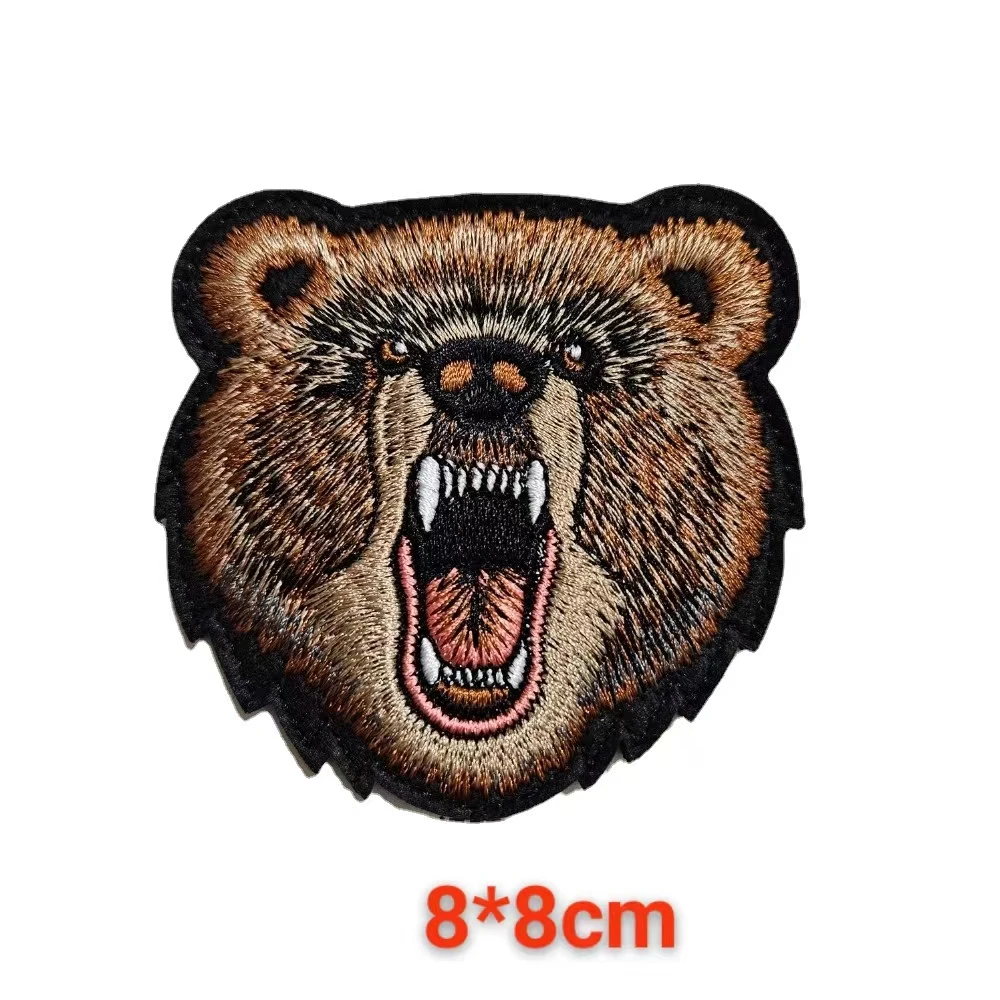 Animal Bear Head Morale Clothing Badge Embroidered Patches Dog Personalized Logo Hook and Loop Tactical Backpack Armband Patch