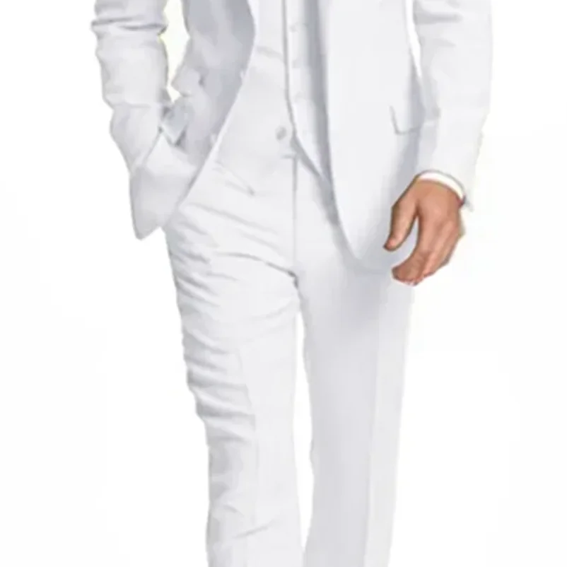 

3 Pieces Blazer Sets Fashion Business White Costume Homme Wedding Men Suits Peak Lapel Groom Tuxedos Terno Masculino Prom Blazer