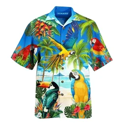 Mens Hawaiian Shirts Parrot Print Shirt For Men Summer Short Sleeve Turn-down Collar Streetwear Loose Vacation Beachwear Camisa