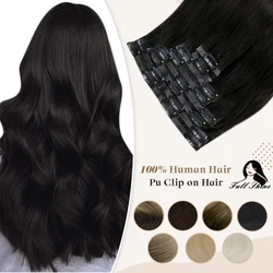 Volledige Glans Naadloze Clip in Human Hair Extensions 8 Stuks 100g & 80g Pure Kleur blond Haar Pu Clip op Remy Extension Huid Inslag