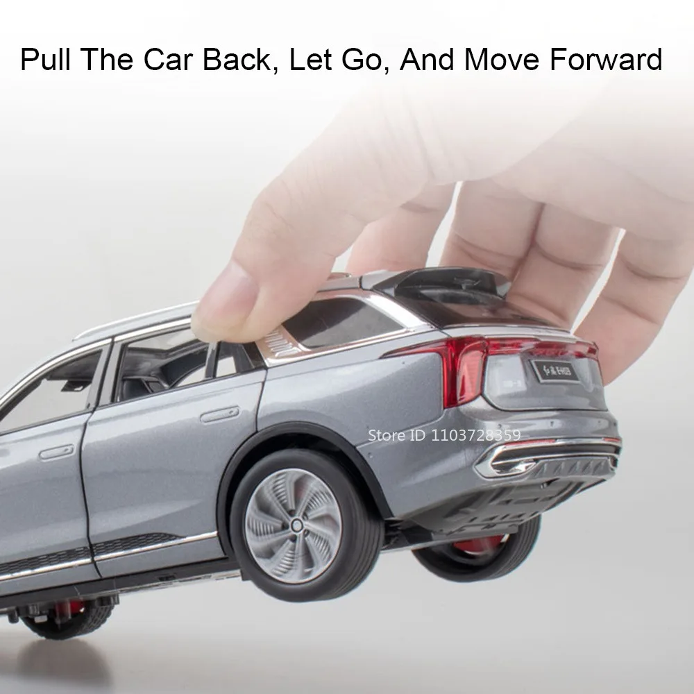 1:24 Scale HONGQI E-HS9 Toy Car Models Alloy Diecast 70TH Anniversary Vehicles Sound Light Doors Opened Pull Back for Kids Gifts